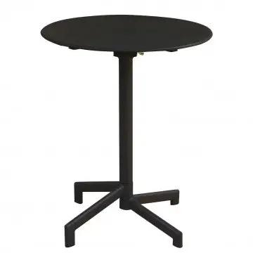 Tavolo Vega ø 60 in acciaio nero antiruggine per esterni, design moderno con base a tre piedi, ideale per spazi outdoor.