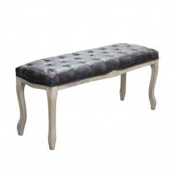 Panca in legno con rivestimento ecopelle vintage, dimensioni 110x36x47 cm