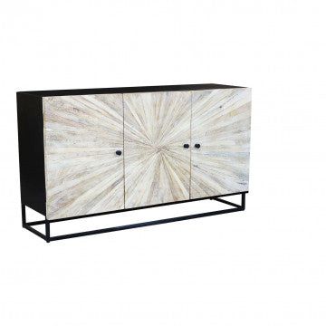 Mobile con 3 ante in legno di mango e struttura in ferro, 150x40x85 cm