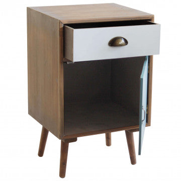 Mobiletto in MDF con gambe in pino, anta e cassetto, 40x36,5x64 cm