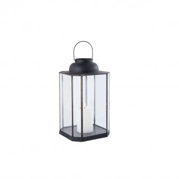Lanterna in metallo e vetro colore antracite, dimensioni 27x27x61,5 cm