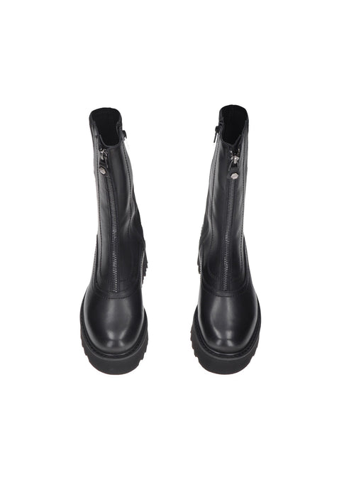 Cher 4559 Mid Boots In Pelle Con Chiusura Zip Elastico Posteriore Sottopiede Imbottito Fondo Gomma Tacco 5 Cm