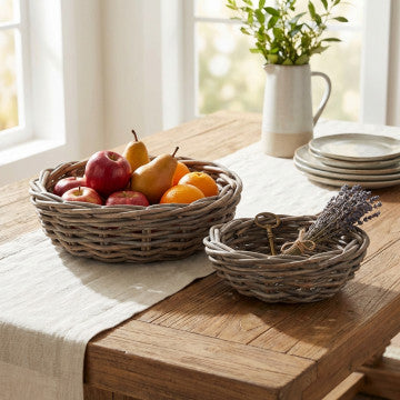 Set di 2 cesti in vimini grigio, diametri 58 e 41 cm, altezze 20 e 14 cm
