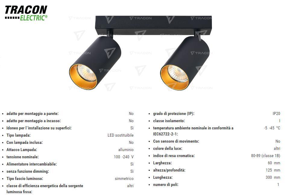 Portalampada da Soffitto Nero/Oro 2x35W GU10