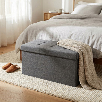 Pouf contenitore rettangolare in tessuto grigio scuro cm 76x38x38