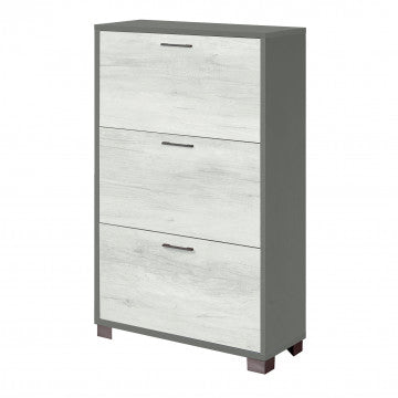 Scarpiera 3 ante MDF 70x29x115 cm, finitura titanio e quercia bianco