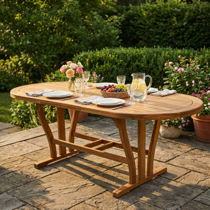 Tavolo Ovale Allungabile Acacia Massiccio 150/200x90 cm