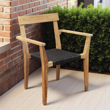 Poltrona impilabile in teak e corda, dimensioni 65x52x80 cm