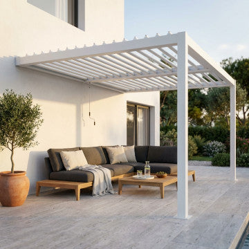 Pergola bioclimatica addossata alluminio lamelle orientabili 3x4m
