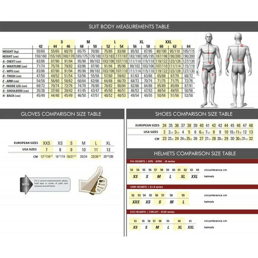 Tabella misure corpo e accessori Sparco