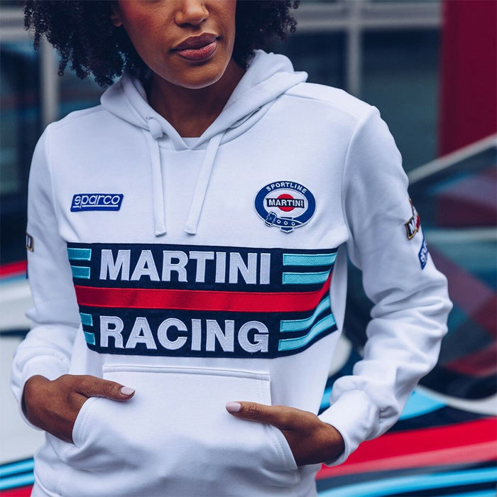 Dettaglio felpa Sparco Martini Racing indossata