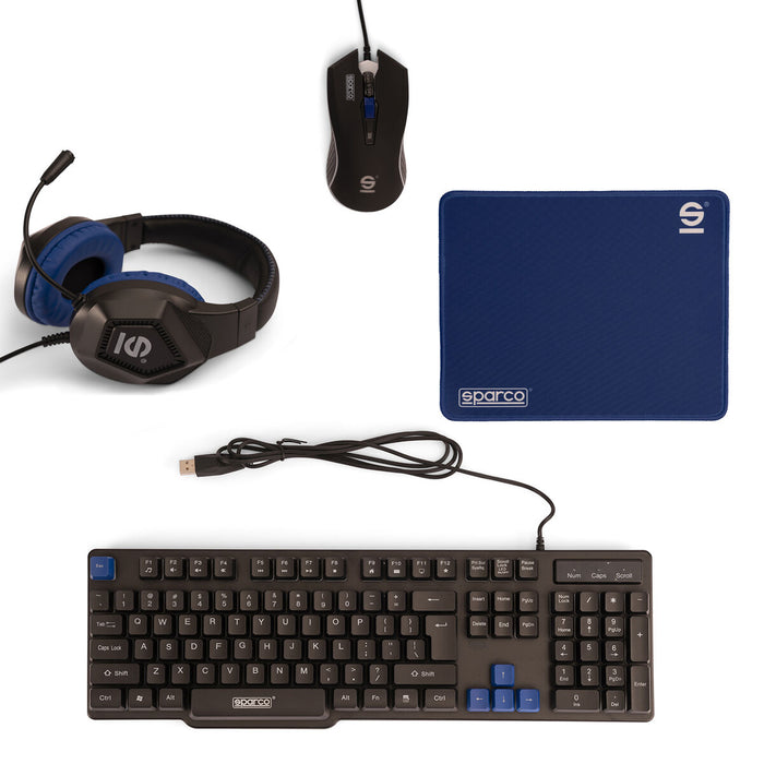 Kit gaming Sparco SPGAMEKITESP con tastiera, mouse, cuffie e tappetino