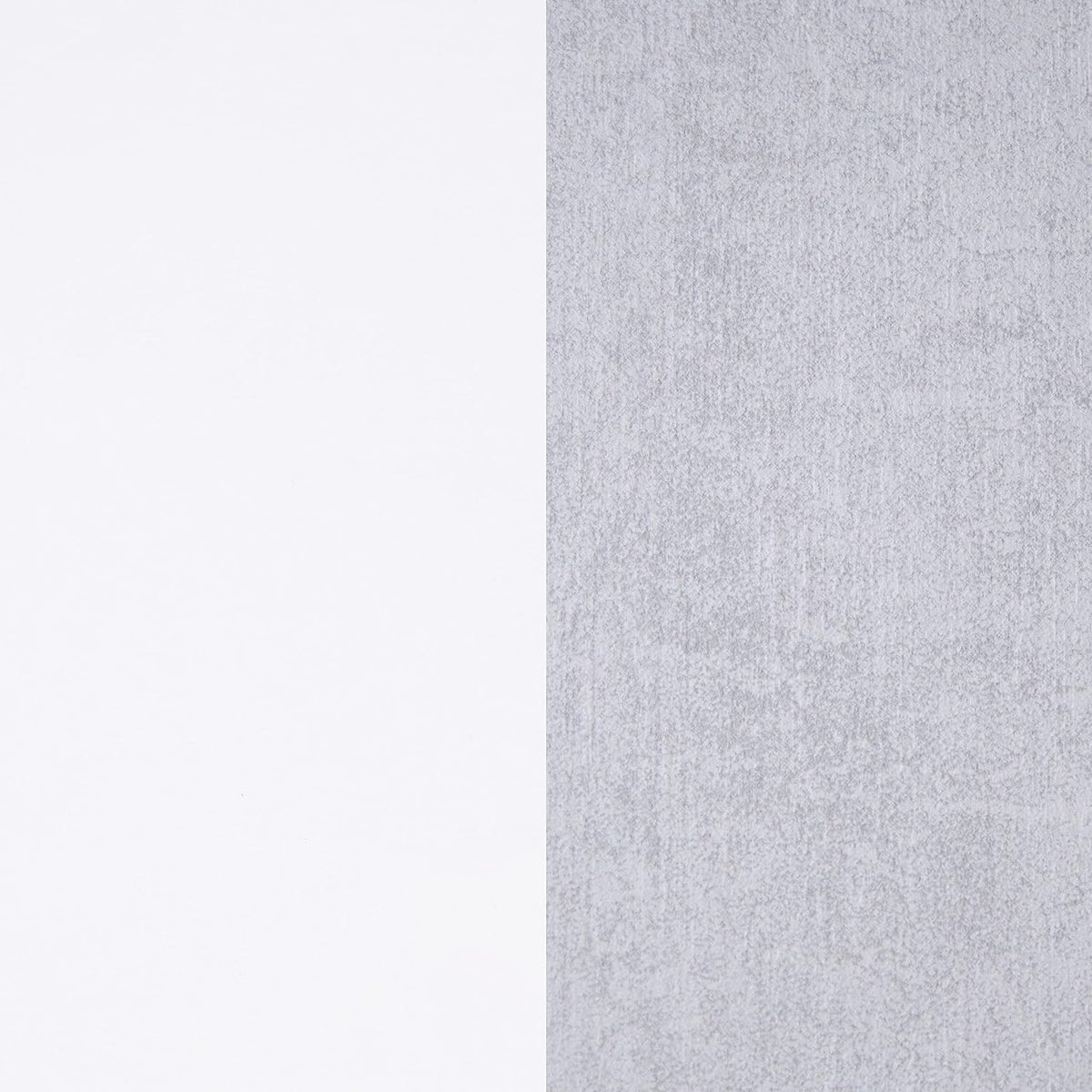 Dettaglio dei materiali della credenza moderna Royla, combinazione di finitura bianca e cemento per un design elegante e nordico.