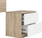 Comodino in Rovere Canadian e Bianco Artik con due cassetti aperti. Design compatto e funzionale per camere da letto moderne.