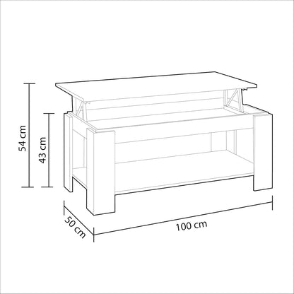 Disegno tecnico del tavolinetto Bianco Artik con dimensioni 102x50x43 cm. Design compatto e funzionale per soggiorni.