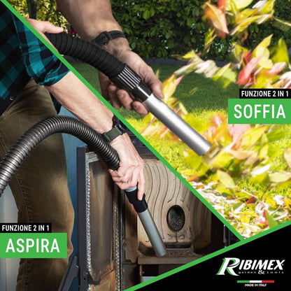 Funzione 2 in 1 dell'Aspiracenere Cene Top, ideale per aspirare cenere e soffiare foglie, perfetto per uso domestico e giardino.