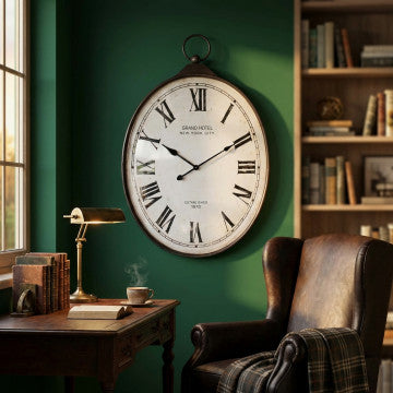 Orologio da parete in ferro e vetro, struttura posteriore in MDF