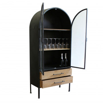 Mobile due ante due ripiani due cassetti legno acciaio 81,5x40x180 cm