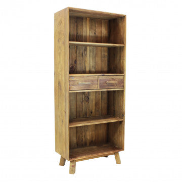 Libreria 4 ripiani 2 cassetti legno pino riciclato 80x40x190 cm