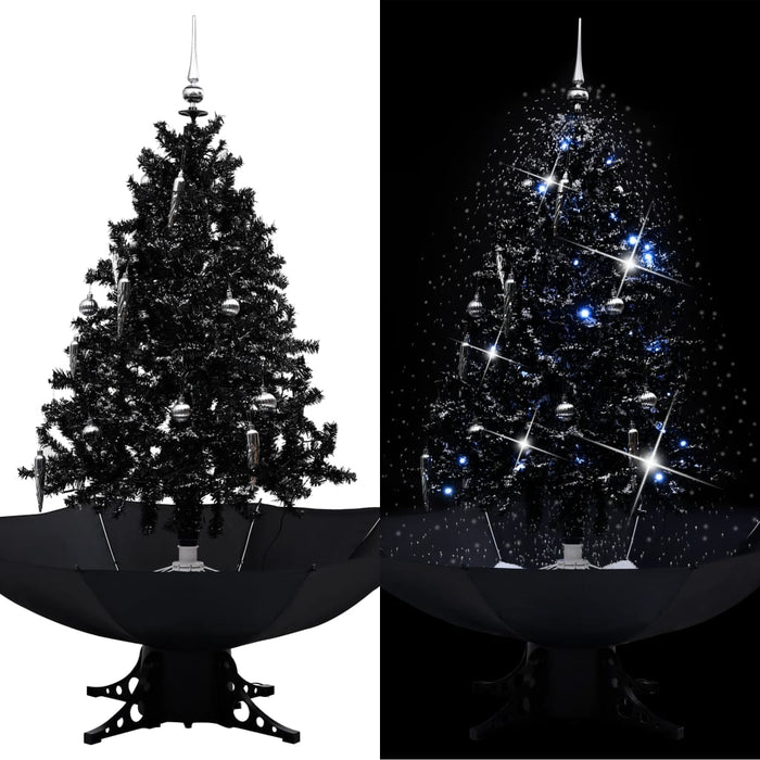 Albero di Natale con Nevicata e Base ad Ombrello in PVC