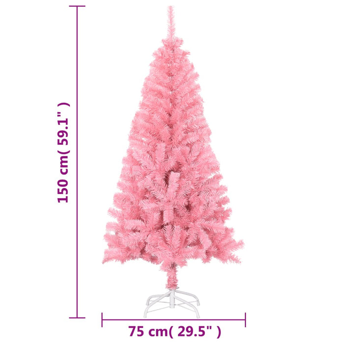 Albero di Natale Artificiale Sottile con Base Rosa in PVC