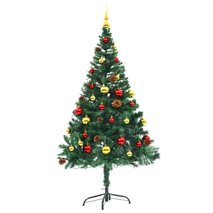 Albero di Natale Preilluminato con Palline Verde