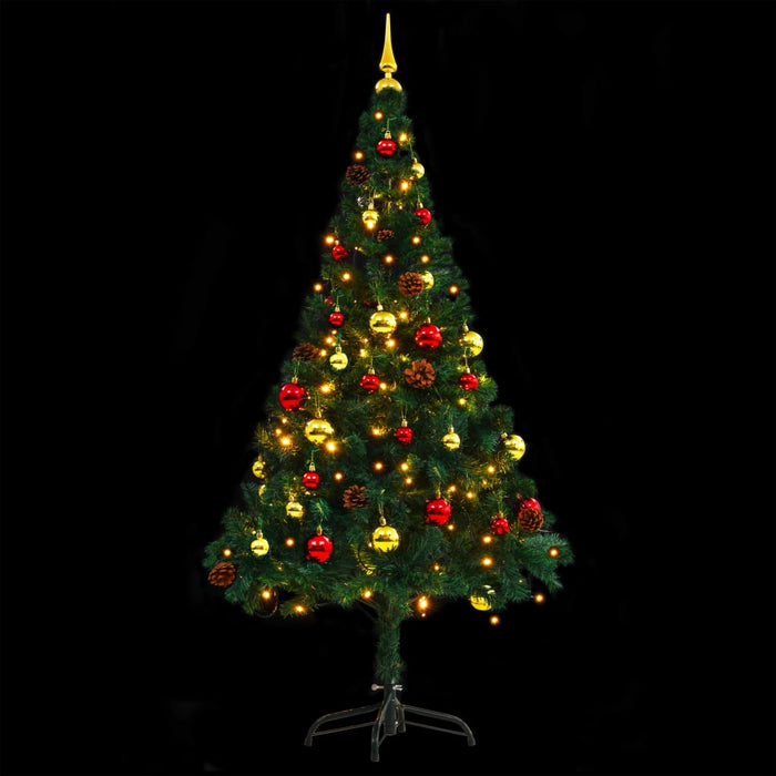 Albero di Natale Preilluminato con Palline Verde