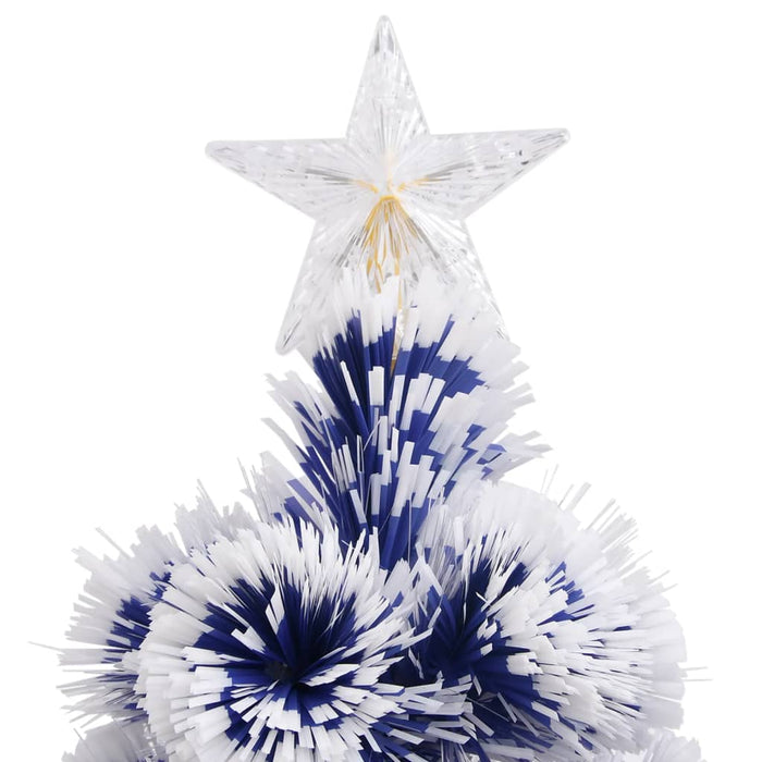 Albero Natale Preilluminato Bianco e Blu in Fibra Ottica