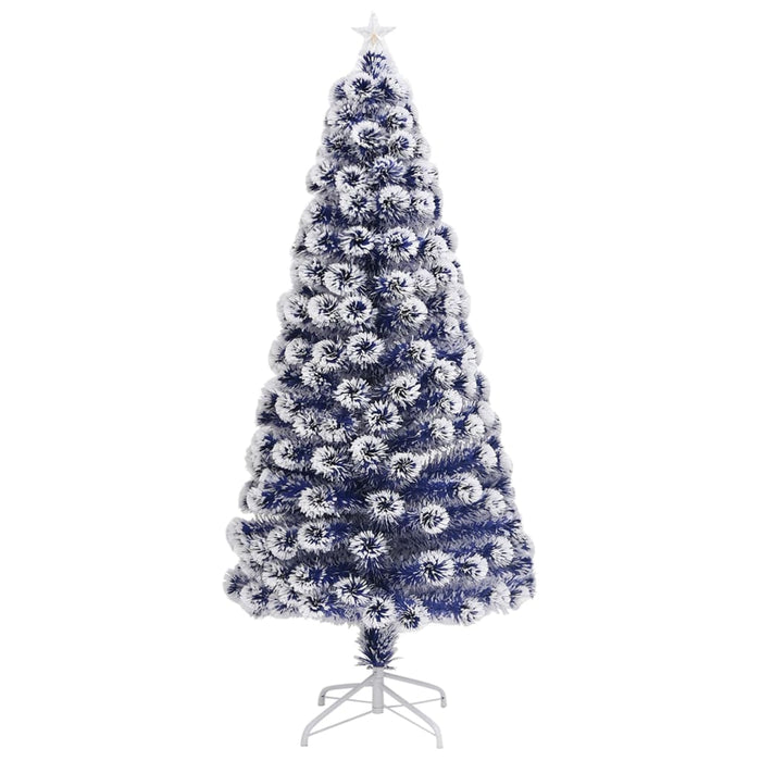 Albero Natale Preilluminato Bianco e Blu in Fibra Ottica