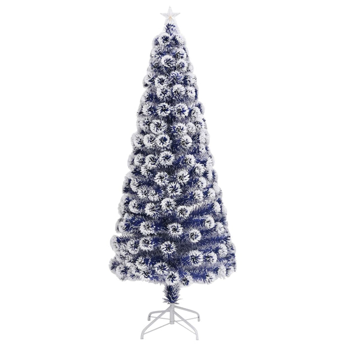 Albero Natale Preilluminato Bianco e Blu in Fibra Ottica