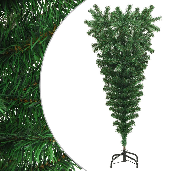 Albero di Natale Artificiale Capovolto con Base Bianca e Supporto Verde in PVC