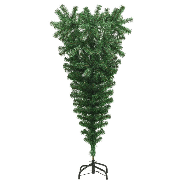 Albero di Natale Artificiale Capovolto con Base Bianca e Supporto Verde in PVC