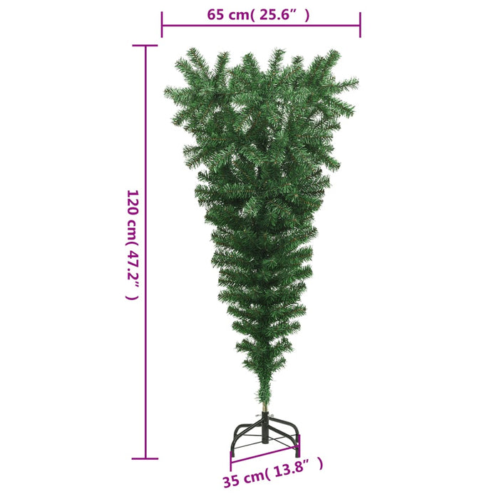 Albero di Natale Artificiale Capovolto con Base Bianca e Supporto Verde in PVC