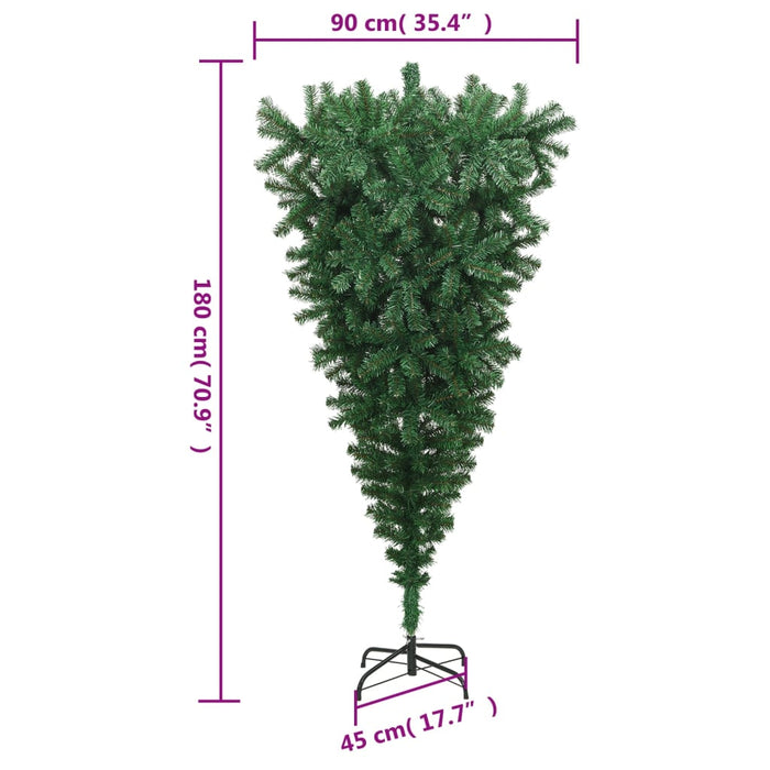 Albero di Natale Artificiale Capovolto con Base Bianca e Supporto Verde in PVC