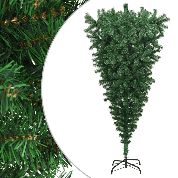 Albero di Natale Artificiale Capovolto con Base Bianca e Supporto Verde in PVC