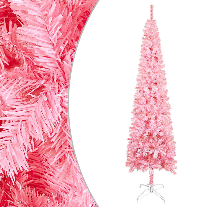 Albero di Natale Artificiale Sottile con Base Rosa in PVC