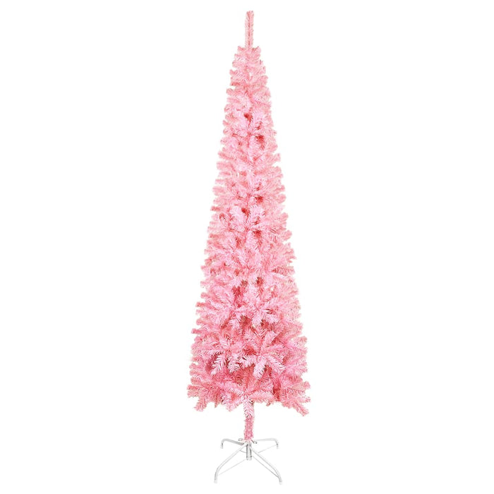 Albero di Natale Artificiale Sottile con Base Rosa in PVC