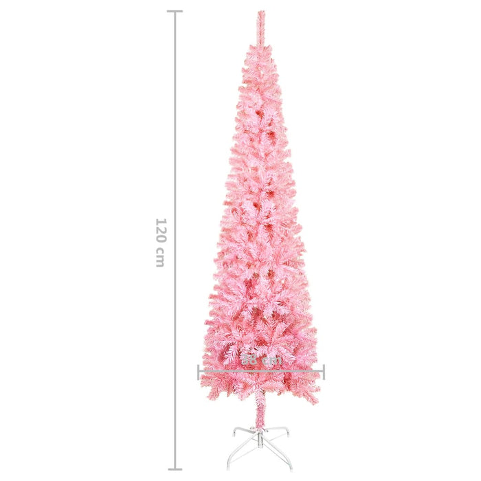 Albero di Natale Artificiale Sottile con Base Rosa in PVC