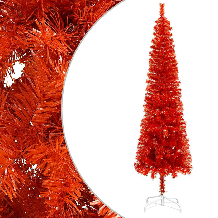 Albero di Natale Preilluminato Sottile con Palline Rosso 150 cm PVC