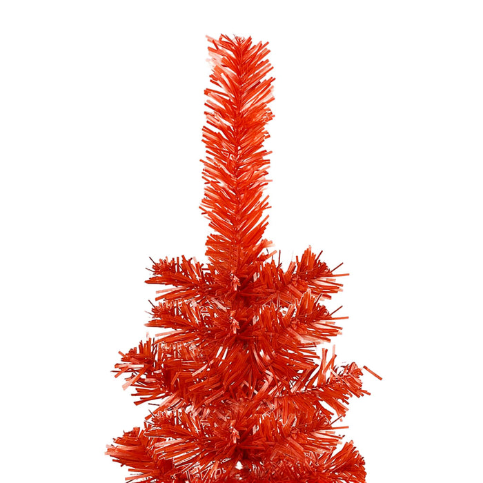 Albero di Natale Preilluminato Sottile con Palline Rosso 150 cm PVC