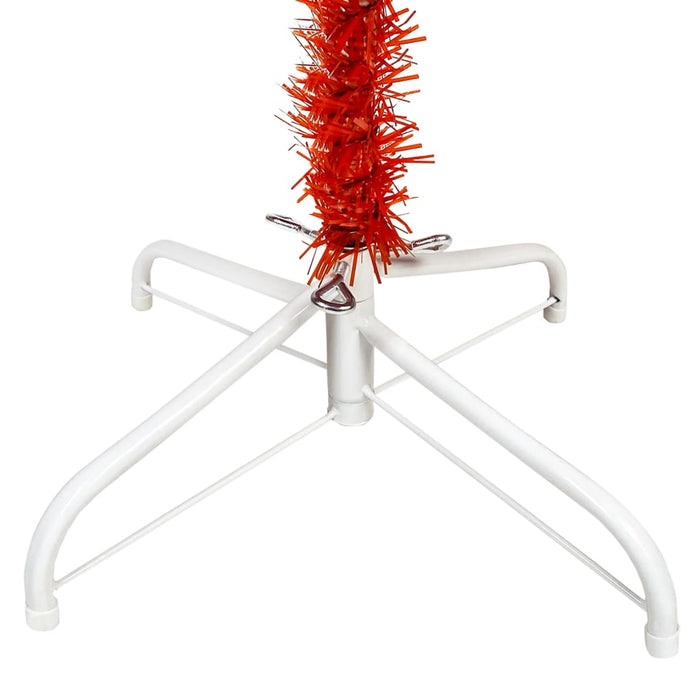 Albero di Natale Preilluminato Sottile con Palline Rosso 150 cm PVC