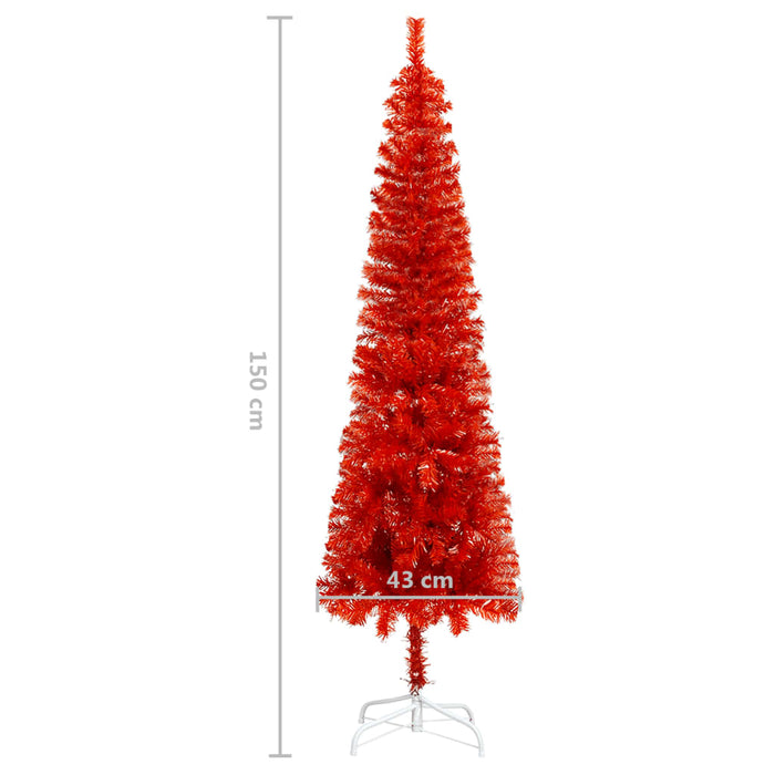 Albero di Natale Preilluminato Sottile con Palline Rosso 150 cm PVC