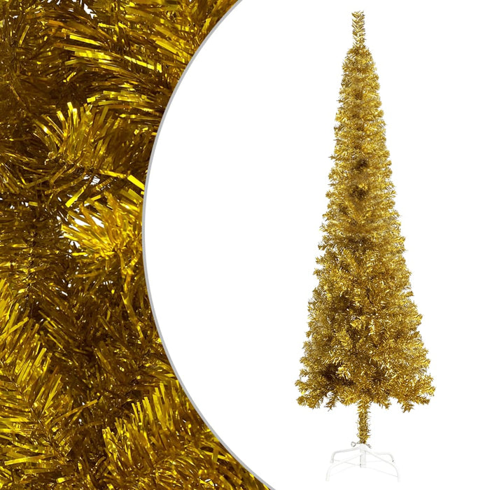 Albero di Natale Artificiale Sottile con Supporto Oro