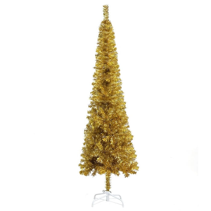 Albero di Natale Artificiale Sottile con Supporto Oro