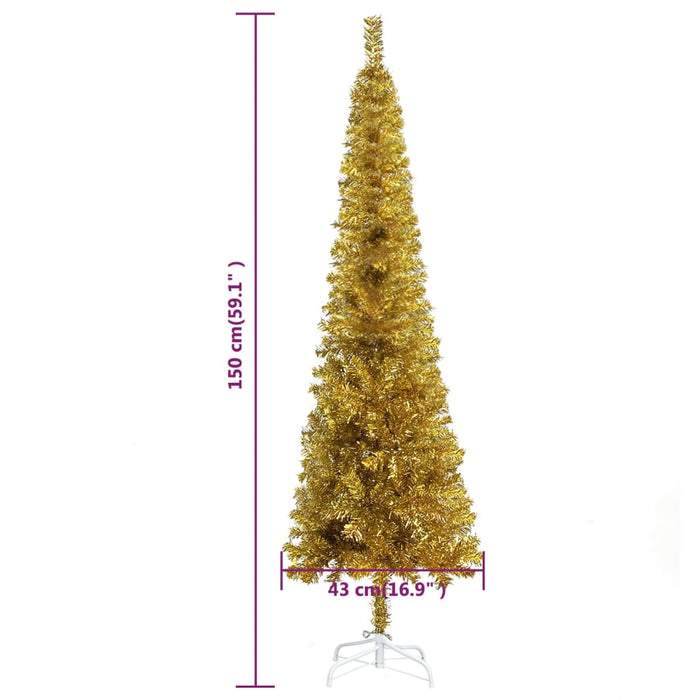 Albero di Natale Artificiale Sottile con Supporto Oro