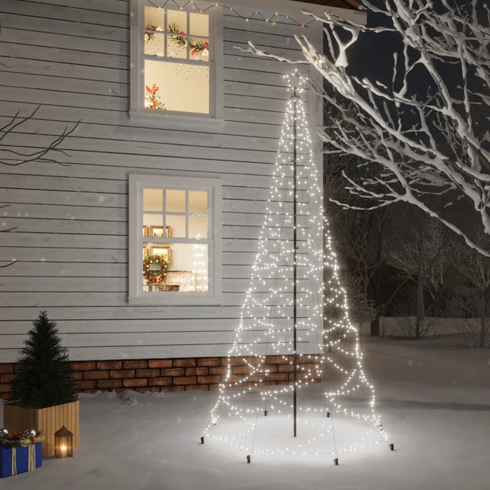 Albero di Natale con Palo in Metallo con LED Multicolore e Bianco, 3 m e 5 m