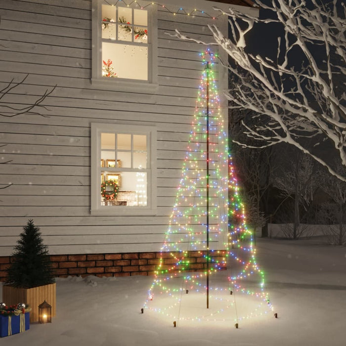 Albero di Natale con Palo in Metallo con LED Multicolore e Bianco, 3 m e 5 m