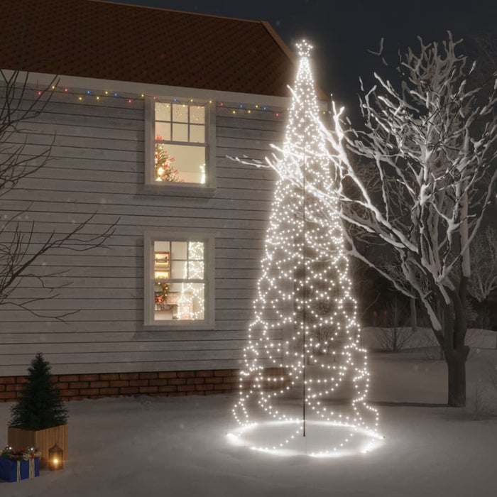 Albero di Natale con Palo in Metallo con LED Multicolore e Bianco, 3 m e 5 m