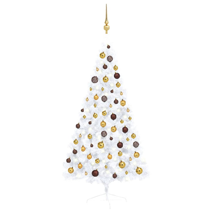 Set Albero Natale Artificiale a Metà LED con Palline Bianco