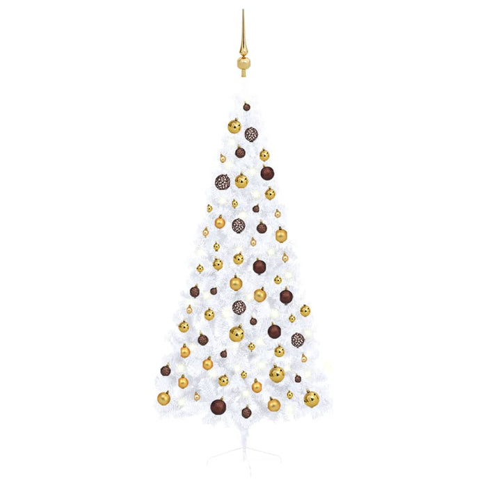 Set Albero Natale Artificiale a Metà LED con Palline Bianco